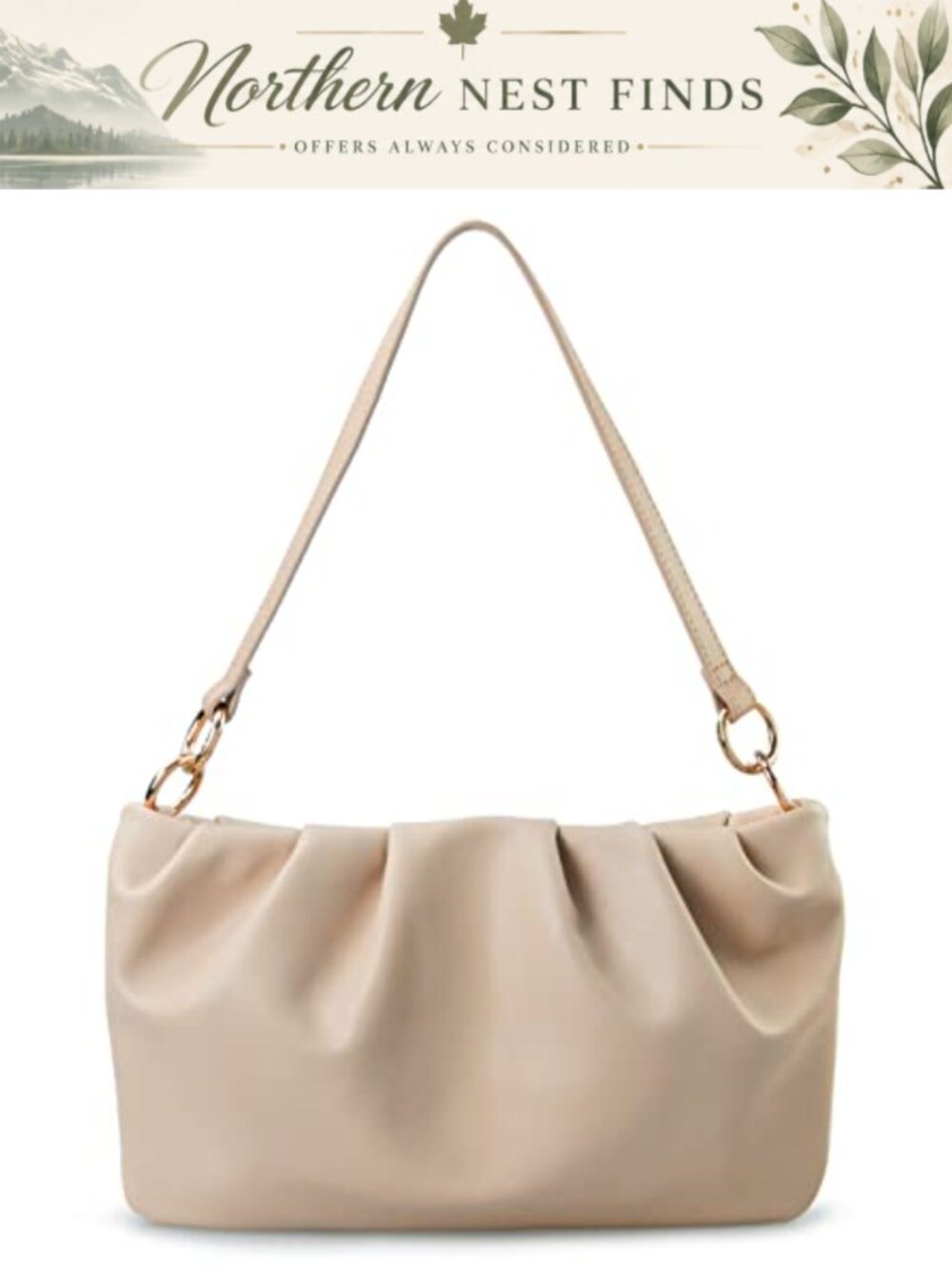 Faux Leather Ruched Hobo Shoulder Bag Convertible Crossbody Clutch